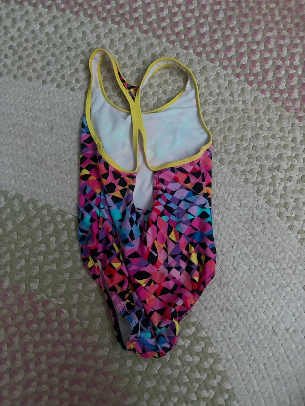 Speedo Girls Multicolor Geometric One-Piece with Yellow Trim